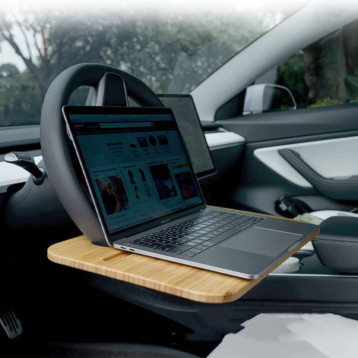 Computer Writing Desk Bamboo Wood Double-sided Car Steering Wheel Tray