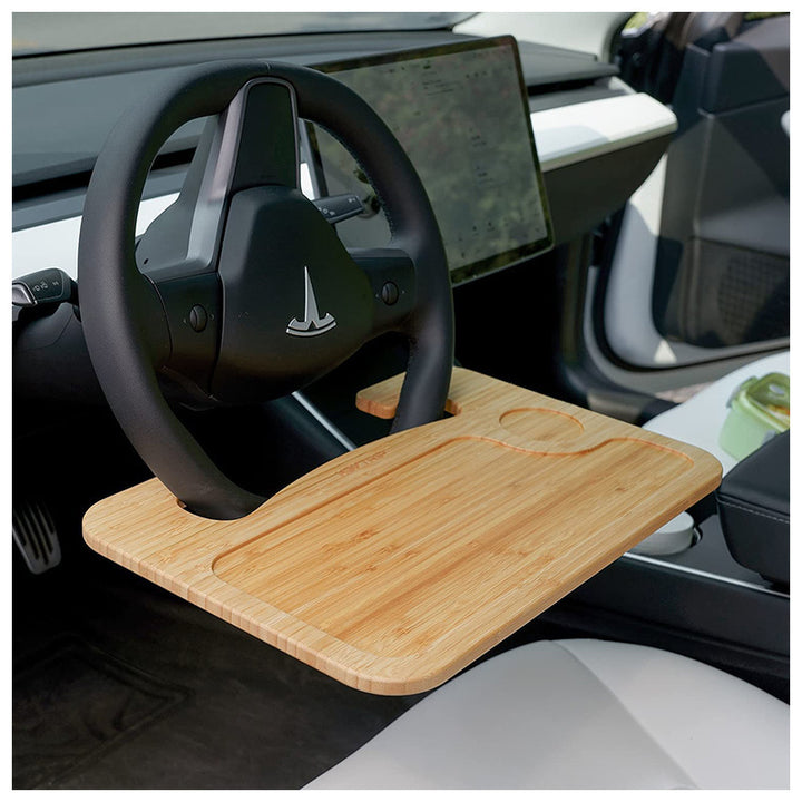 Computer Writing Desk Bamboo Wood Double-sided Car Steering Wheel Tray