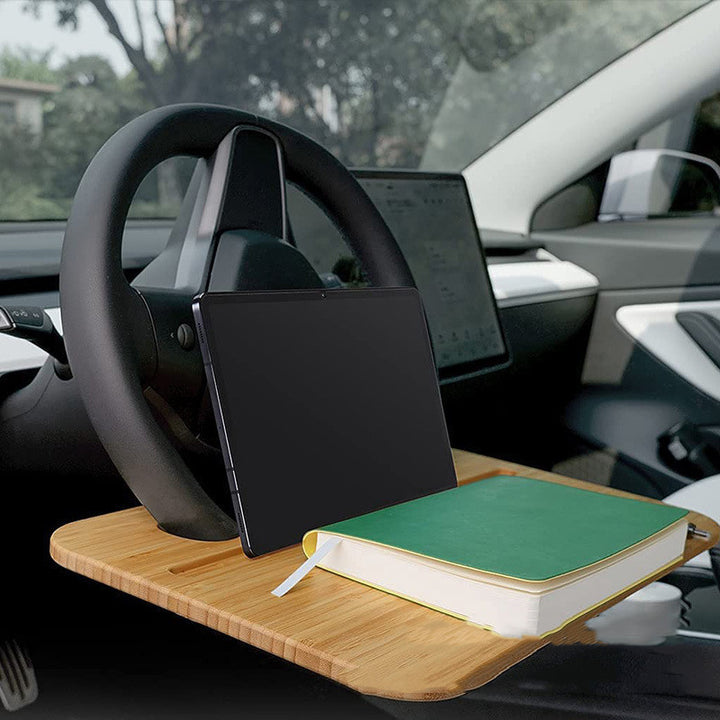 Computer Writing Desk Bamboo Wood Double-sided Car Steering Wheel Tray